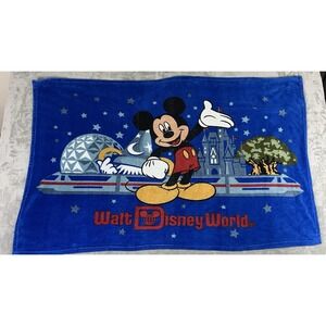 Walt Disney World Parks Mickey Mouse Plush Fleece Blanket Throw 40"X60" Blue